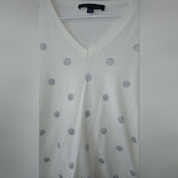 Tommy Hilfiger Cream Polka Dot V-neck Sweater Womens XL - Picture 2 of 8